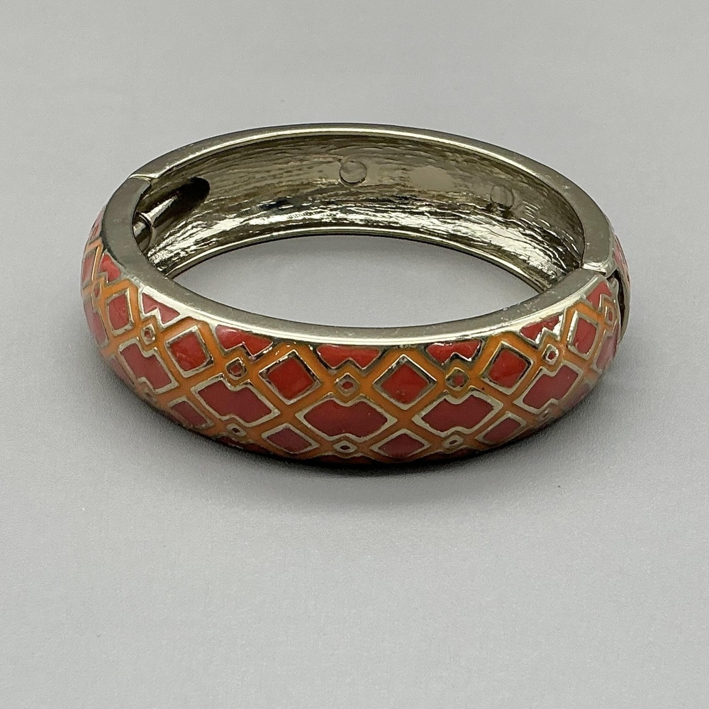 Bracelet‎ Red Enamel Diamond Pattern Snap Hinged Bangle Womens Jewelry Fashion